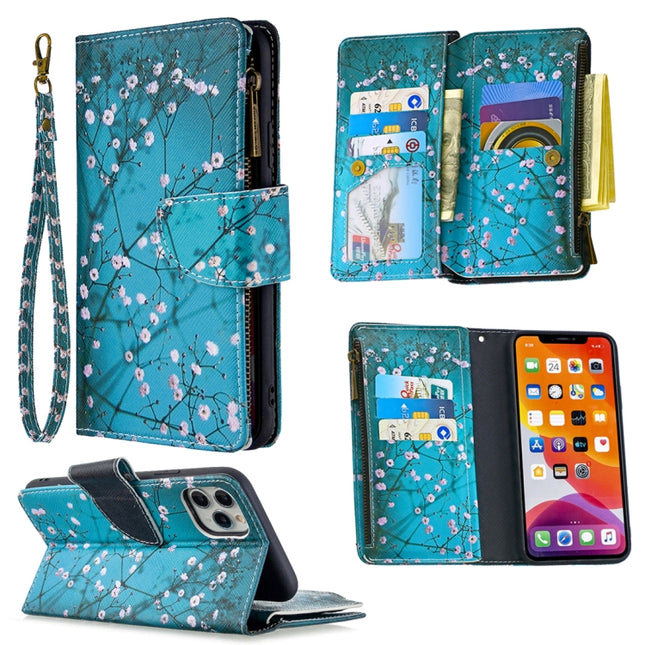 For iPhone 11 Pro Colored Drawing Pattern Zipper Horizontal Flip Leather Case with Holder & Card Slots & Wallet(Plum Blossom)-garmade.com