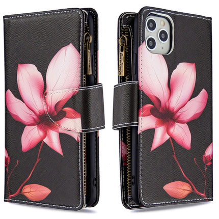 For iPhone 11 Pro Colored Drawing Pattern Zipper Horizontal Flip Leather Case with Holder & Card Slots & Wallet(Lotus)-garmade.com