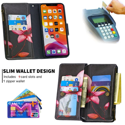 For iPhone 11 Pro Colored Drawing Pattern Zipper Horizontal Flip Leather Case with Holder & Card Slots & Wallet(Lotus)-garmade.com