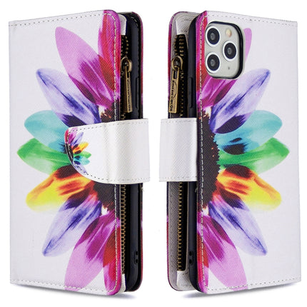 For iPhone 11 Pro Colored Drawing Pattern Zipper Horizontal Flip Leather Case with Holder & Card Slots & Wallet(Sun Flower)-garmade.com