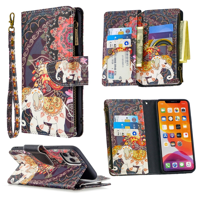 For iPhone 11 Pro Colored Drawing Pattern Zipper Horizontal Flip Leather Case with Holder & Card Slots & Wallet(Flowers and Elephants)-garmade.com