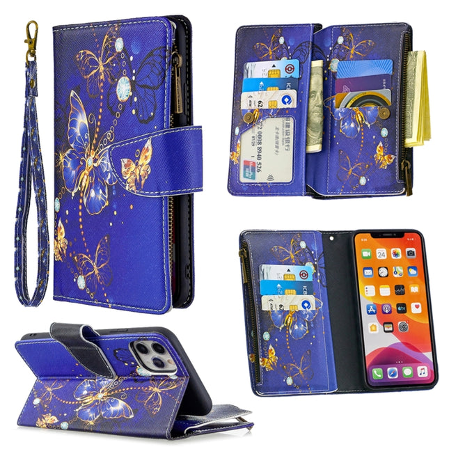 For iPhone 11 Pro Max Colored Drawing Pattern Zipper Horizontal Flip Leather Case with Holder & Card Slots & Wallet(Purple Butterfly)-garmade.com