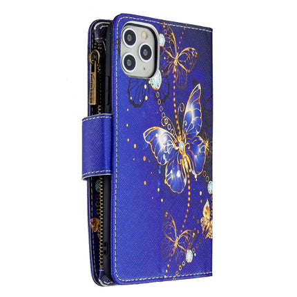 For iPhone 11 Pro Max Colored Drawing Pattern Zipper Horizontal Flip Leather Case with Holder & Card Slots & Wallet(Purple Butterfly)-garmade.com