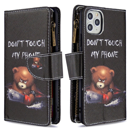 For iPhone 11 Pro Max Colored Drawing Pattern Zipper Horizontal Flip Leather Case with Holder & Card Slots & Wallet(Bear)-garmade.com