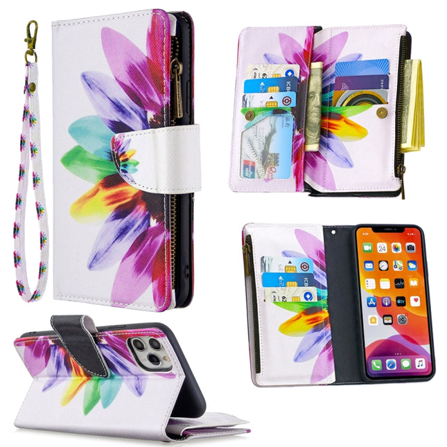 For iPhone 11 Pro Max Colored Drawing Pattern Zipper Horizontal Flip Leather Case with Holder & Card Slots & Wallet(Sun Flower)-garmade.com