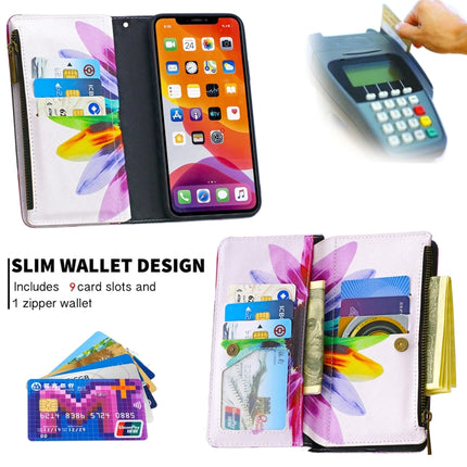 For iPhone 11 Pro Max Colored Drawing Pattern Zipper Horizontal Flip Leather Case with Holder & Card Slots & Wallet(Sun Flower)-garmade.com