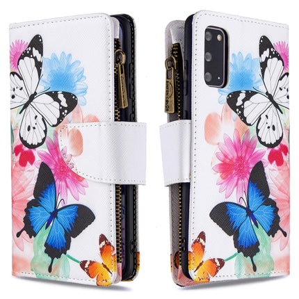 For Samsung Galaxy S20 Colored Drawing Pattern Zipper Horizontal Flip Leather Case with Holder & Card Slots & Wallet(Two Butterflies)-garmade.com