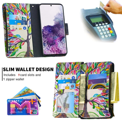 For Samsung Galaxy S20 Colored Drawing Pattern Zipper Horizontal Flip Leather Case with Holder & Card Slots & Wallet(Tree)-garmade.com