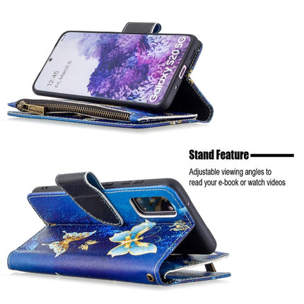 For Samsung Galaxy S20 Colored Drawing Pattern Zipper Horizontal Flip Leather Case with Holder & Card Slots & Wallet(Golden Butterfly)-garmade.com