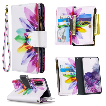 For Samsung Galaxy S20 Colored Drawing Pattern Zipper Horizontal Flip Leather Case with Holder & Card Slots & Wallet(Sun Flower)-garmade.com