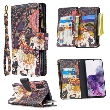 For Samsung Galaxy S20 Colored Drawing Pattern Zipper Horizontal Flip Leather Case with Holder & Card Slots & Wallet(Flowers and Elephants)-garmade.com