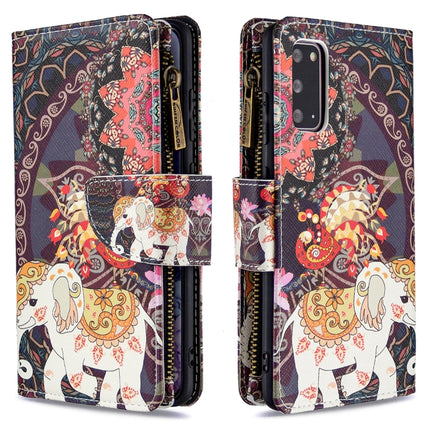 For Samsung Galaxy S20 Colored Drawing Pattern Zipper Horizontal Flip Leather Case with Holder & Card Slots & Wallet(Flowers and Elephants)-garmade.com