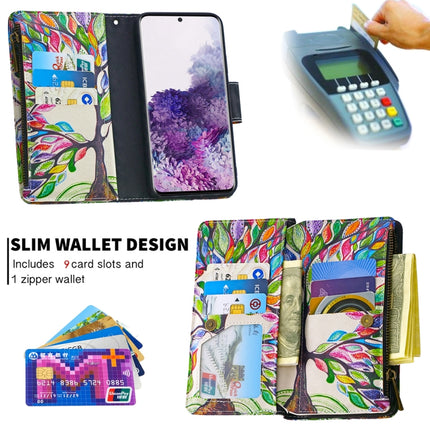 For Samsung Galaxy S20+ Colored Drawing Pattern Zipper Horizontal Flip Leather Case with Holder & Card Slots & Wallet(Tree)-garmade.com