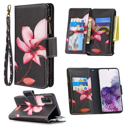 For Samsung Galaxy S20+ Colored Drawing Pattern Zipper Horizontal Flip Leather Case with Holder & Card Slots & Wallet(Lotus)-garmade.com