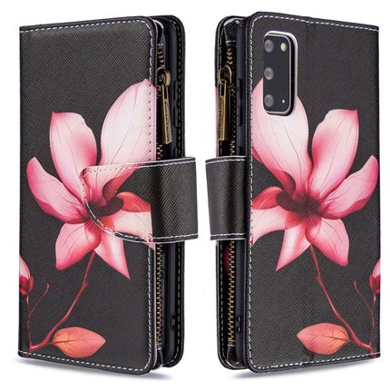 For Samsung Galaxy S20+ Colored Drawing Pattern Zipper Horizontal Flip Leather Case with Holder & Card Slots & Wallet(Lotus)-garmade.com