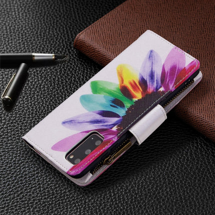 For Samsung Galaxy S20+ Colored Drawing Pattern Zipper Horizontal Flip Leather Case with Holder & Card Slots & Wallet(Sun Flower)-garmade.com