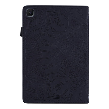 For Samsung Galaxy Tab S6 Lite Calf Pattern Double Folding Design Embossed Leather Case with Holder & Card Slots & Pen Slot & Elastic Band(Black)-garmade.com