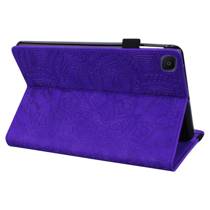 For Samsung Galaxy Tab S6 Lite Calf Pattern Double Folding Design Embossed Leather Case with Holder & Card Slots & Pen Slot & Elastic Band(Purple)-garmade.com