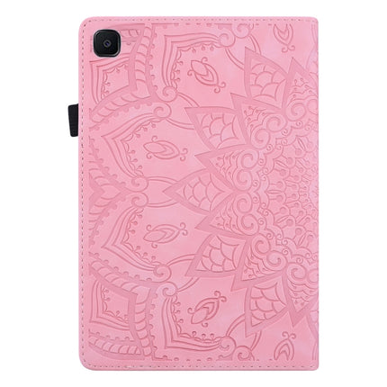 For Samsung Galaxy Tab S6 Lite Calf Pattern Double Folding Design Embossed Leather Case with Holder & Card Slots & Pen Slot & Elastic Band(Pink)-garmade.com