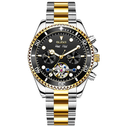 OLEVS 6605 Men Multifunctional Waterproof Mechanical Watch(Black + Gold)-garmade.com