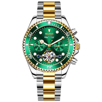 OLEVS 6605 Men Multifunctional Waterproof Mechanical Watch(Green + Gold)-garmade.com