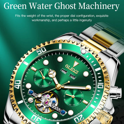 OLEVS 6605 Men Multifunctional Waterproof Mechanical Watch(Green + Gold)-garmade.com