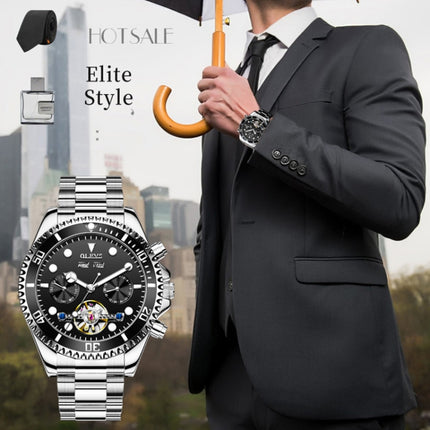OLEVS 6605 Men Multifunctional Waterproof Mechanical Watch(Black)-garmade.com