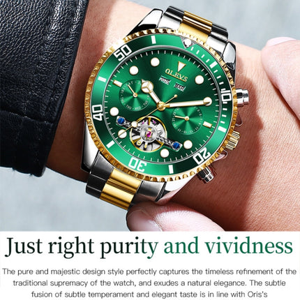 OLEVS 6605 Men Multifunctional Waterproof Mechanical Watch(Green + Gold)-garmade.com