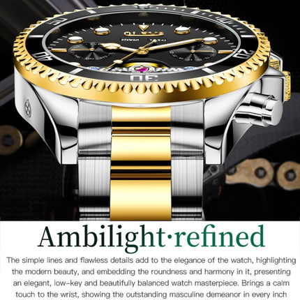 OLEVS 6605 Men Multifunctional Waterproof Mechanical Watch(Black + Gold)-garmade.com