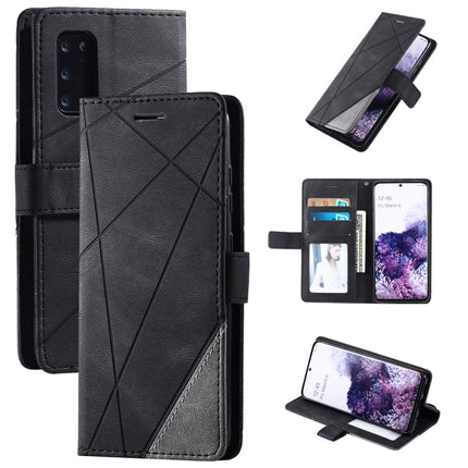 For Samsung Galaxy S20 Plus Skin Feel Splicing Horizontal Flip Leather Case with Holder & Card Slots & Wallet & Photo Frame(Black)-garmade.com