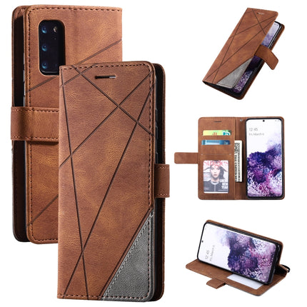 For Samsung Galaxy S20 Plus Skin Feel Splicing Horizontal Flip Leather Case with Holder & Card Slots & Wallet & Photo Frame(Brown)-garmade.com