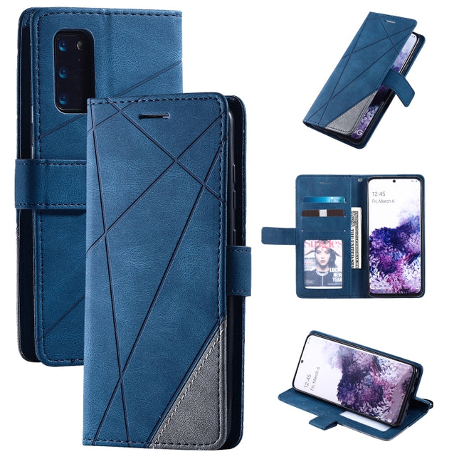 For Samsung Galaxy S20 Ultra Skin Feel Splicing Horizontal Flip Leather Case with Holder & Card Slots & Wallet & Photo Frame(Blue)-garmade.com