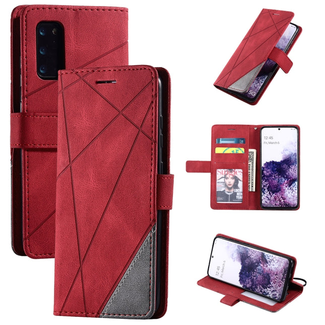 For Samsung Galaxy S20 Ultra Skin Feel Splicing Horizontal Flip Leather Case with Holder & Card Slots & Wallet & Photo Frame(Red)-garmade.com
