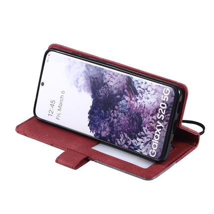 For Samsung Galaxy S20 Ultra Skin Feel Splicing Horizontal Flip Leather Case with Holder & Card Slots & Wallet & Photo Frame(Red)-garmade.com