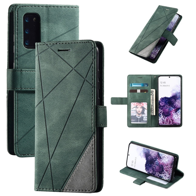 For Samsung Galaxy S20 Ultra Skin Feel Splicing Horizontal Flip Leather Case with Holder & Card Slots & Wallet & Photo Frame(Green)-garmade.com