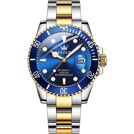 OLEVS 6650 Men Luminous Waterproof Mechanical Watch(Blue + Gold)-garmade.com
