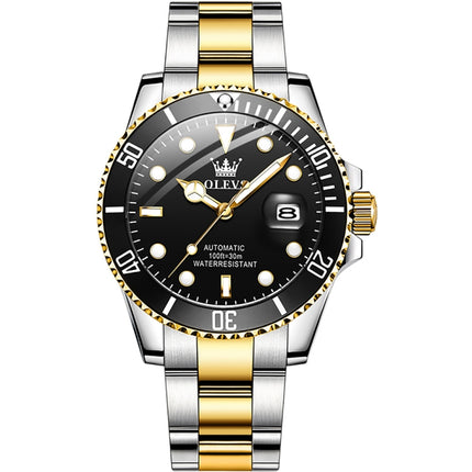 OLEVS 6650 Men Luminous Waterproof Mechanical Watch(Black + Gold)-garmade.com