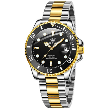 OLEVS 6650 Men Luminous Waterproof Mechanical Watch(Black + Gold)-garmade.com