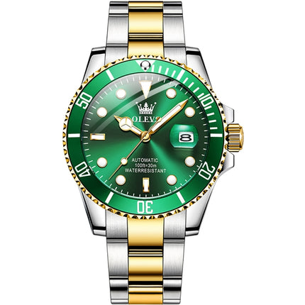 OLEVS 6650 Men Luminous Waterproof Mechanical Watch(Green + Gold)-garmade.com