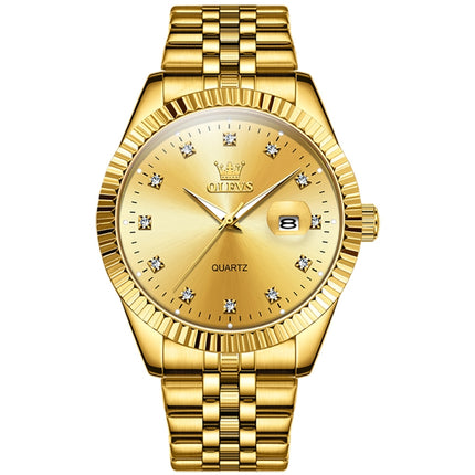 OLEVS 5526 Men Diamond Set Luminous Waterproof Quartz Watch(Gold)-garmade.com
