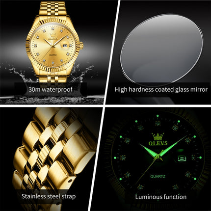 OLEVS 5526 Men Diamond Set Luminous Waterproof Quartz Watch(Gold)-garmade.com