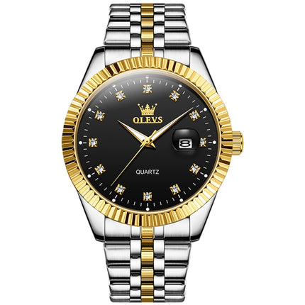 OLEVS 5526 Men Diamond Set Luminous Waterproof Quartz Watch(Black)-garmade.com