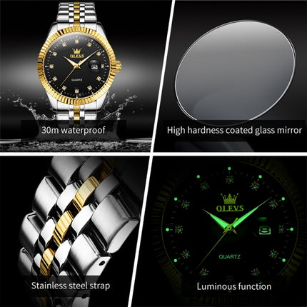 OLEVS 5526 Men Diamond Set Luminous Waterproof Quartz Watch(Black)-garmade.com