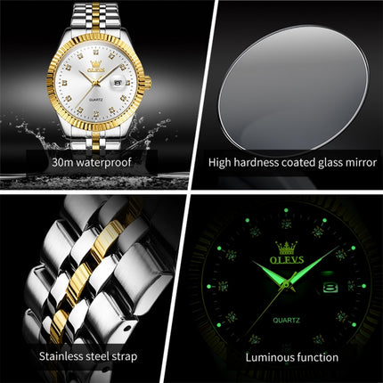 OLEVS 5526 Men Diamond Set Luminous Waterproof Quartz Watch(White)-garmade.com