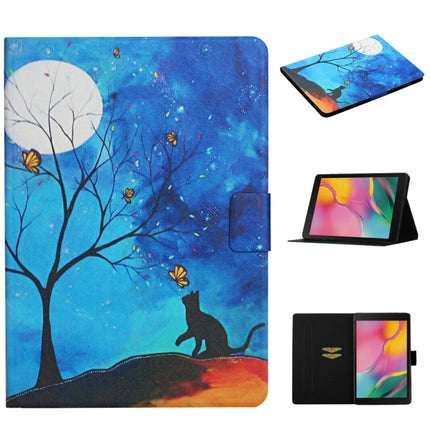 For Samsung Galaxy Tab A 8.0 (2019) T290 Colored Drawing Pattern Horizontal Flip Leather Case with Holder & Card Slots(Moonlight Cat)-garmade.com