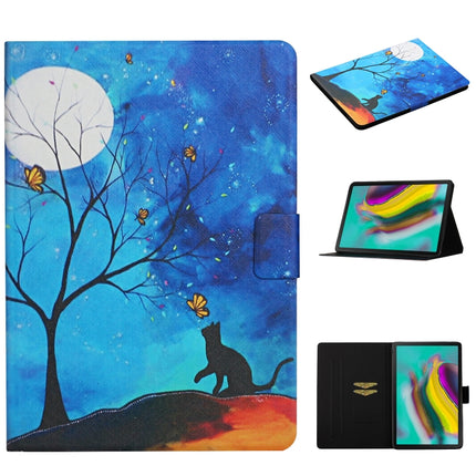 For Samsung Galaxy Tab S6 Lite P610 Colored Drawing Pattern Horizontal Flip Leather Case with Holder & Card Slots(Moonlight Cat)-garmade.com