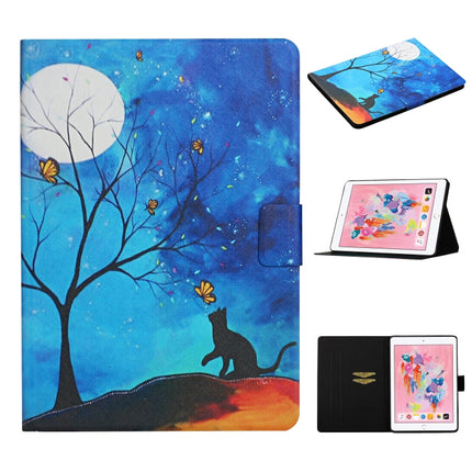 For iPad 5 Colored Drawing Pattern Horizontal Flip Leather Case with Holder & Card Slots & Sleep / Wake-up Function(Moonlight Cat)-garmade.com