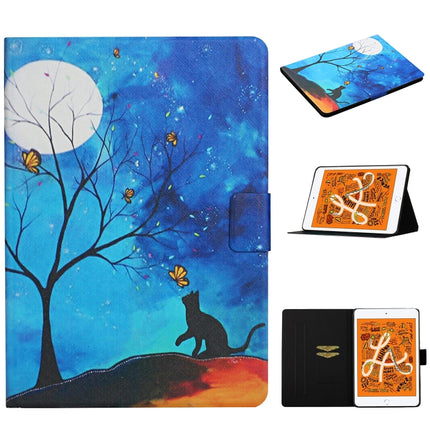 For iPad Mini 4 / 3 / 2 / 1 Colored Drawing Pattern Horizontal Flip Leather Case with Holder & Card Slots & Sleep / Wake-up Function(Moonlight Cat)-garmade.com