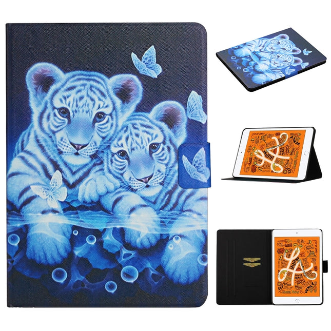 For iPad Mini (2019) Colored Drawing Pattern Horizontal Flip Leather Case with Holder & Card Slots & Sleep / Wake-up Function(Tiger)-garmade.com