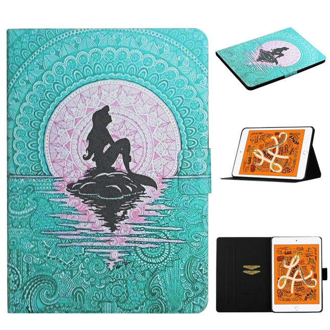 For iPad Mini (2019) Colored Drawing Pattern Horizontal Flip Leather Case with Holder & Card Slots & Sleep / Wake-up Function(Mermaid)-garmade.com